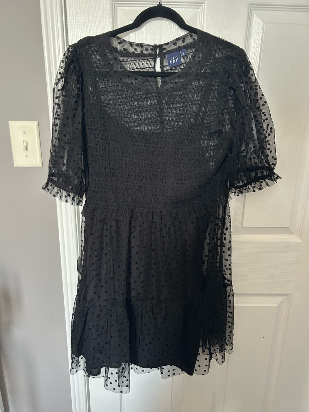 GAP Black Sheer Polka Dot Mini Dress, worn once, size L